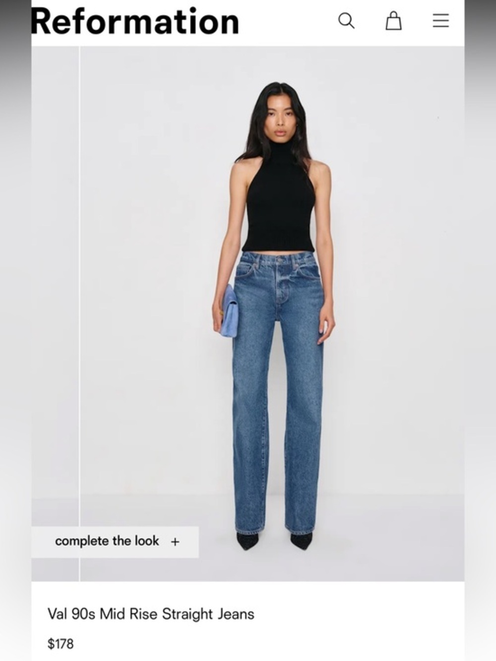 NWT Reformation Val"s 90's Mid Rise Straight Jeans Pelican Size 32